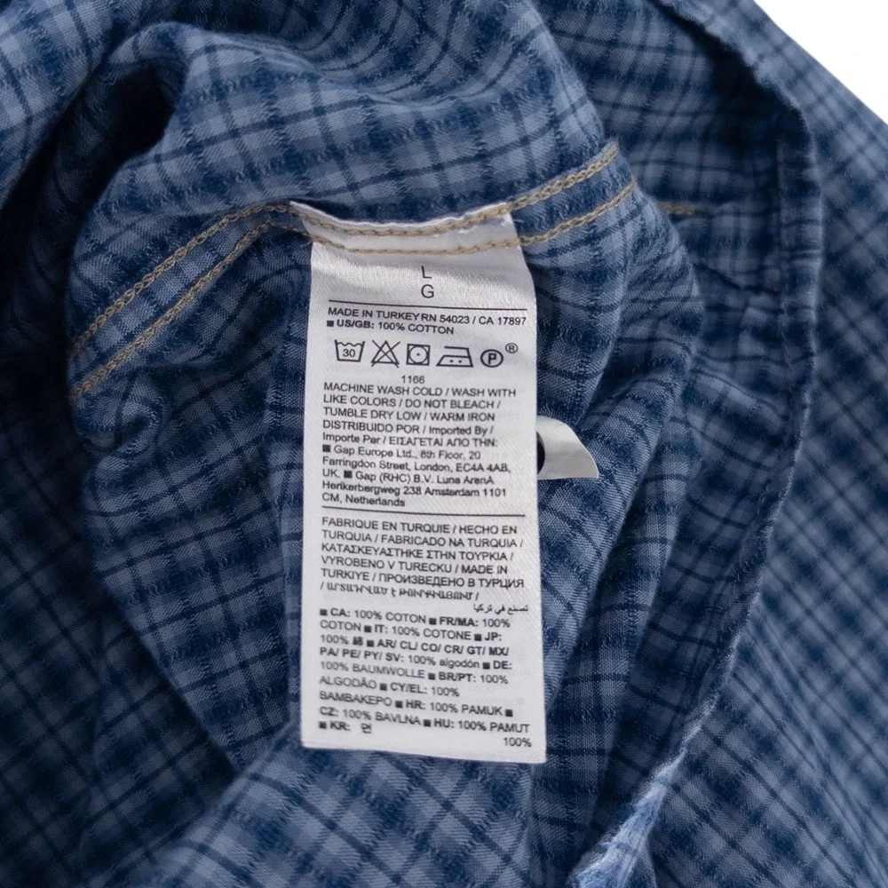 Banana Republic Men's Large Textured Utility Cotton Blue‎ Plaid Button Up Shirt
